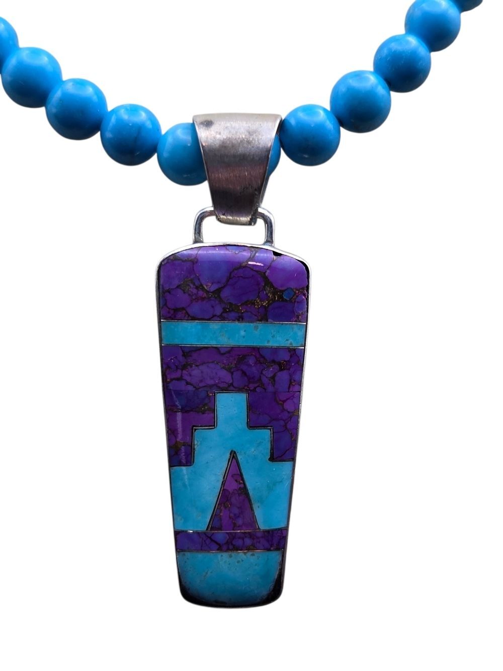 Sterling Silver Turquoise Purple Spiny Oyster Inlay Pendant 10mm